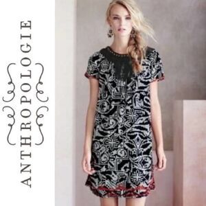 Anthropologie Floreat Abelia Tribal Beaded Short Sleeve Shift Dress Size Small